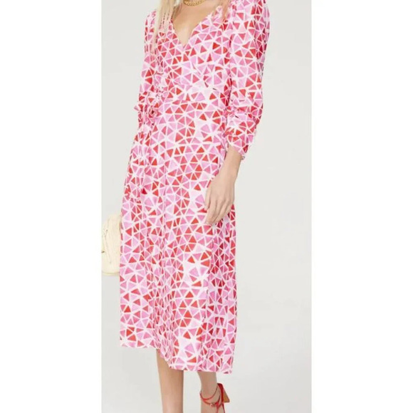 Area Stars NWT Diamond LS Wrap Dress Pink Red XS - Picture 3 of 16